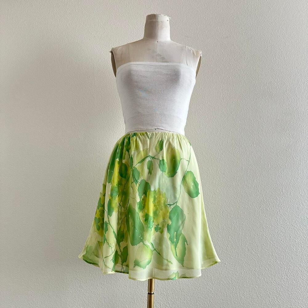 handmade lime green yellow abstract mini skirt